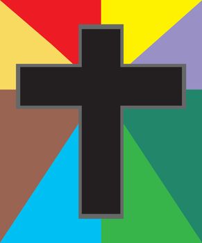 Vector of Black Jesus Cross on Colorful Background.