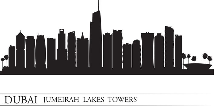 Dubai Jumeirah Lakes Towers skyline silhouette background, City illustration
