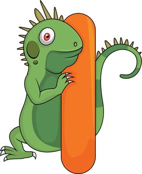 Vector Illustration Of Alphabet I with iguana cartoon