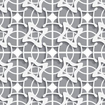 Abstract seamless background.  Gray geometric ornament with white cut out of paper layeying.


