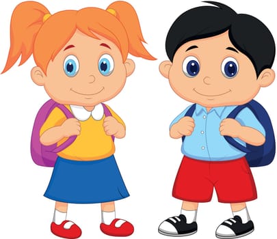 Vector illustration of Boy and girl with backpacks