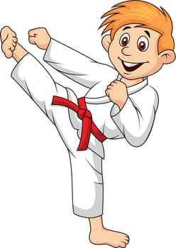 Vector illustration of Boy playing karate