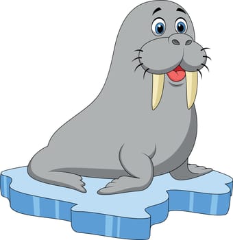 Vector illustration of Walrus cartoon on ice