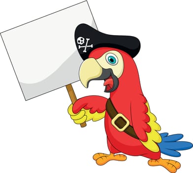 Vector illustration of Pirate macaw cartoon with blank sign