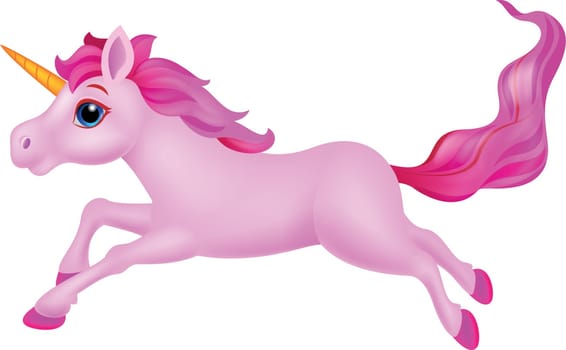 Vector illustration of Pink unicorn cartoon running