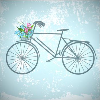 Single Retro Bicycle With Flowers Over Vintage Grunge Background 
