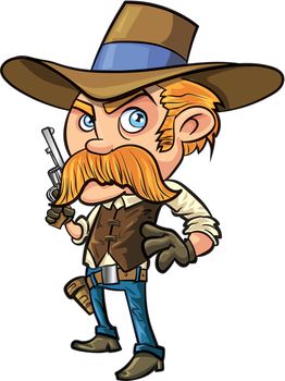 Cute cowboy cartoon with mustache. Isolated