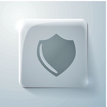 protection shield sign. Glass square icon with highlights