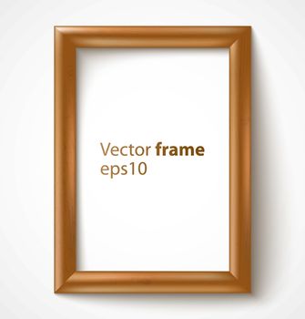 Light wooden rectangular 3d photo frame with shadow. Vector illustration 