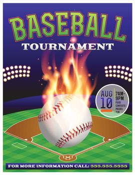 An illustration for a baseball tournament. Vector EPS 10 available. EPS file contains transparencies.

Fonts have been converted to outlines.

Fonts used:
Rex: http://www.fontsquirrel.com/fonts/rex
Goblin: http://www.fontsquirrel.com/fonts/goblin