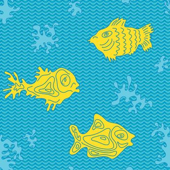 Seamless Marine Vector Pattern with fish and algae