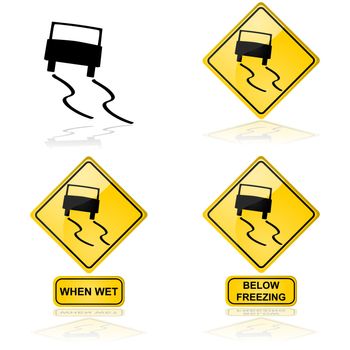 Icon showing a car skidding on a slippery road or surface