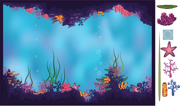 Vector illustration of underwater cave with corals