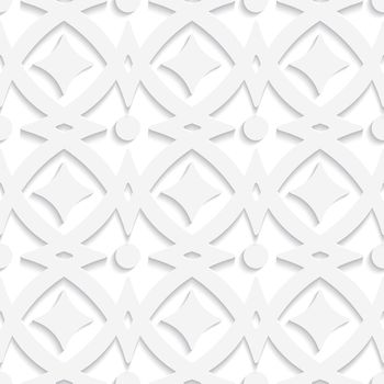 Abstract 3d seamless background. White rhombuses and white ornament with cut out of paper effect.

