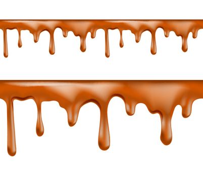 Sweet caramel drips seamless patterns on white background. Vector illustration