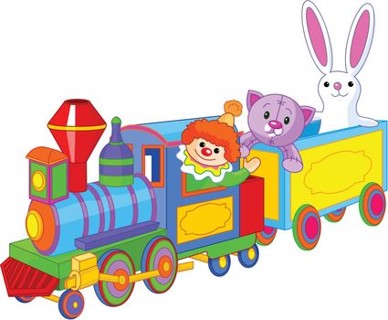 Illustration of toy train with fun characters