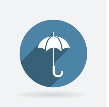 umbrella sign. Circle blue icon with shadow.