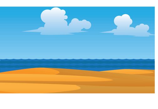 vector summer wallpaper with sea clouds and beach in fornt