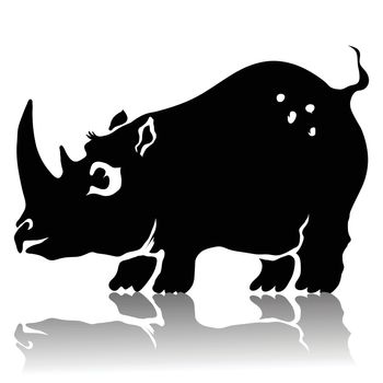  illustration with silhouette of rhinoceros on a white background  for your design