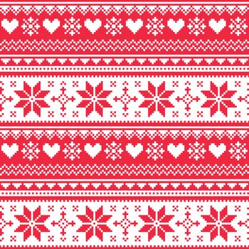 Winter vector background - Scandinavian pattern with hearts and snowflakes