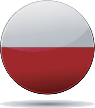 Poland flag button with reflection and shadow. Isolated glossy flag of Poland.