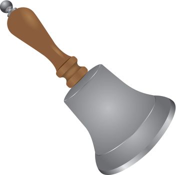 Steel bell on the wooden handle. Vector illustration.