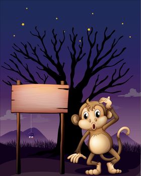 Illustration of a signboard with a monkey