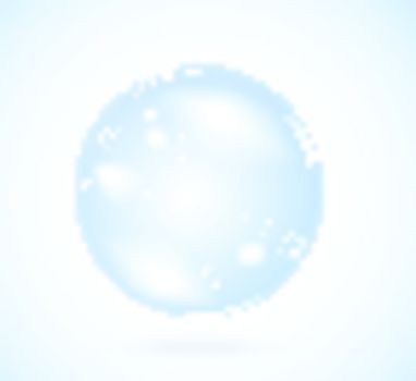 Transparent soap bubble. Vector realistic illustration on blue background