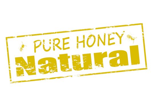 Rubber stamp with text pure honey natural inside, vector illustration