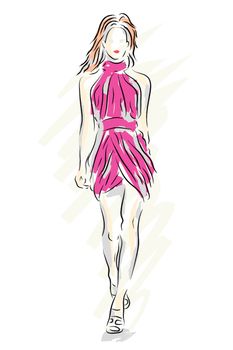 Editable vector sketch of a fashion model walking down a catwalk