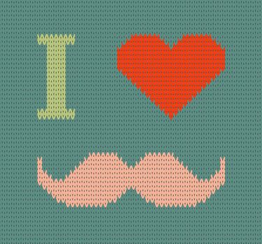 I Love Mustache Knitted Vector Illustration. Background, Pattern