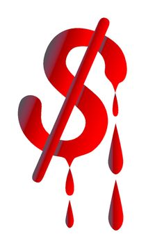 A melting dollar sign over a white background