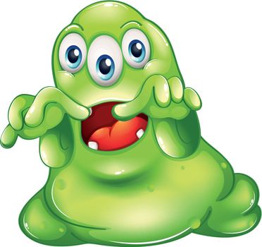 Illustration of a green monster in horror on a white background