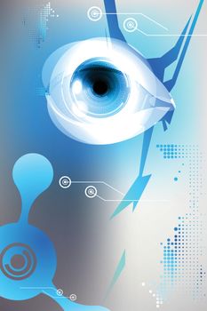 Technology eye, high-tech electronic robot eye illustration, with technology elements.