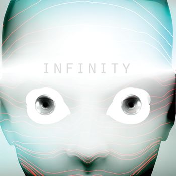 Infinity concept, human head, face within the vision of the infinite.