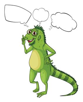 Illustration of a big lizard thinking on a white background
