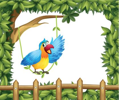 Illustration of a parrot and the leafy green border
