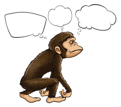 Illustration of an ape thinking on a white background