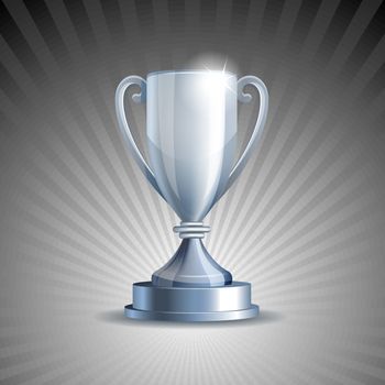 Silver trophy cup on grey background. Vector illustration