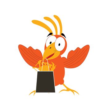 Bird with a package with purchases. A vector illustration