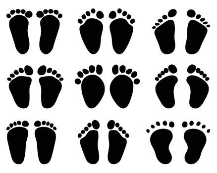 Black prints of baby feet, vector illustration