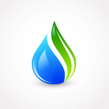 Illustration of Eco Water Drop With Green Leaf