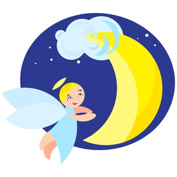angel flyin to moon and cloud in stars sky, vector illustration eps 10