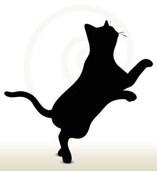 illustration of cat silhouette isolated on white background - in jumping pose