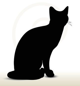 illustration of cat silhouette isolated on white background - in sitting pose
