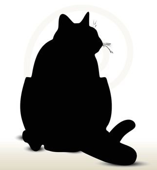 illustration of cat silhouette isolated on white background - in sitting pose