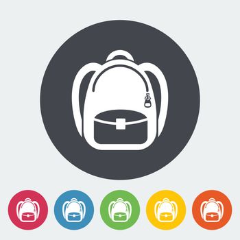 Schoolbag. Single flat icon on the circle. Vector illustration.