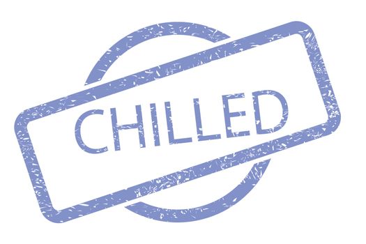 A chilled rubber stamp in blue over a white background