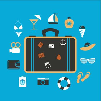 suitcase around the items to travel