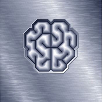 Brain shape on brushed metal. Eps8. CMYK. Organized by layers. Global color. Gradients free.
